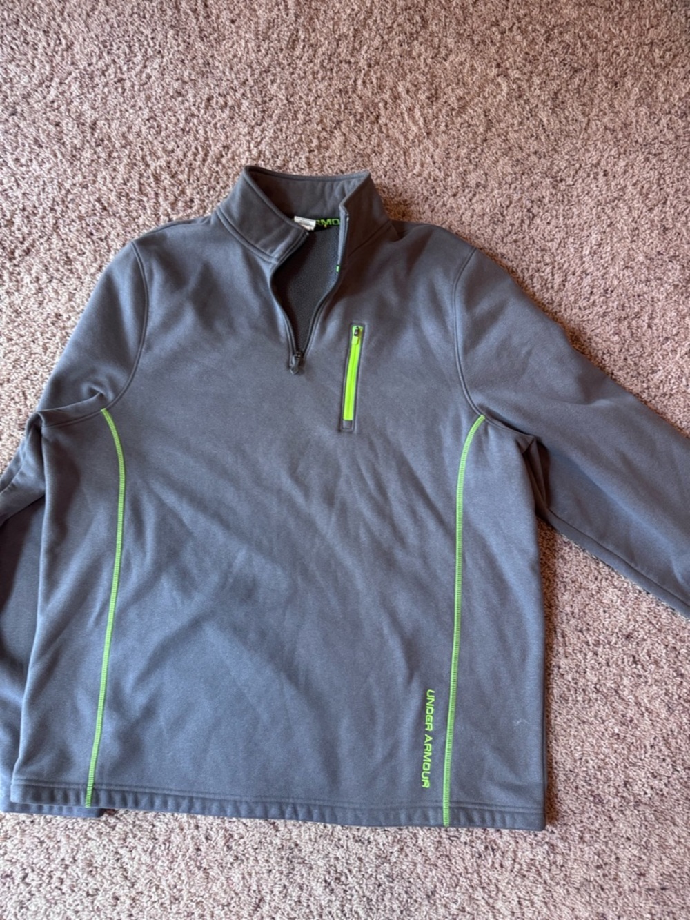 Under Armour  Men’s Gray quarter-Zip Pullover with Neon Green Accents